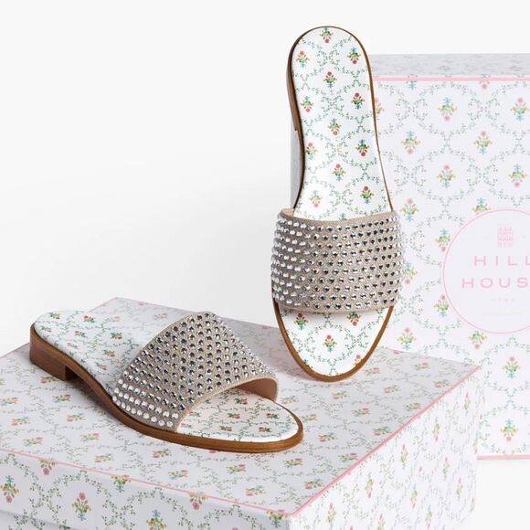 Hill House Shoes - Hill House Silver Studded Slide Sandals - The City Slide
